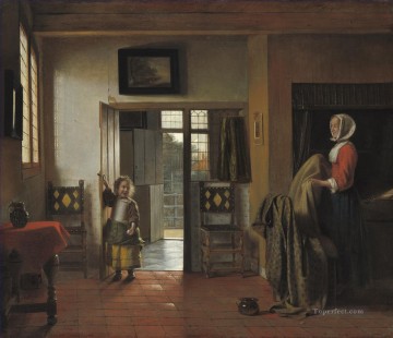 Pieter de Hooch Painting - The Bedroom genre Pieter de Hooch